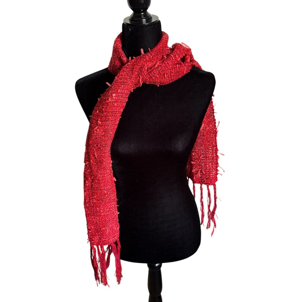 Womens Hand Made Orange Red Sparkly Scarf Artsy NEW - Picture 2 of 4